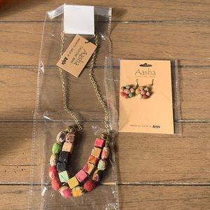 NWT Aasha handcrafted beaded necklace and earrings